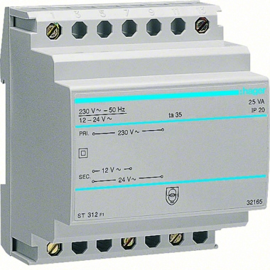 Transformateur de s�curit� - 25VA - 230 / 12-24V - Hager ST312