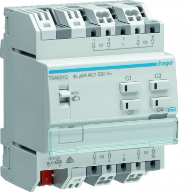 Module 4 sorties - Volets roulants - 230 Volts - Hager KNX Bus - Hager TXA624C