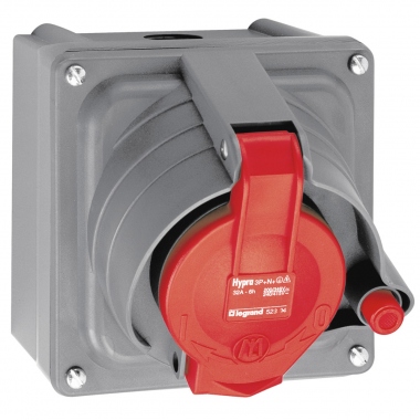 Prisinter fixe 32 Amp�res 3P+N+T IP44 rouge - Legrand Hypra 52904