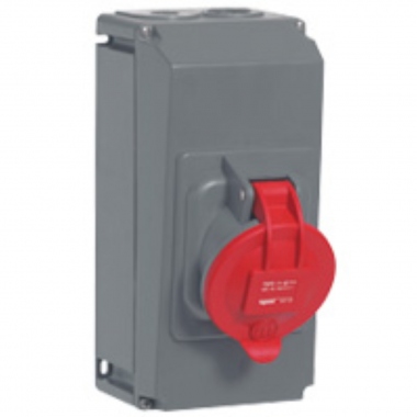 Prise saillie inclin�e 63 Amp�res 3P+N+T IP44 rouge - Legrand hypra 53724