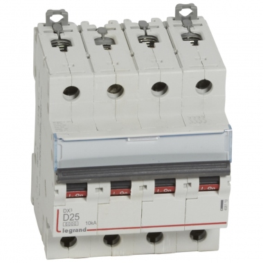 Disjoncteur 25A 10kA courbe D t�trapolaire Legrand DX3 Vis / Vis