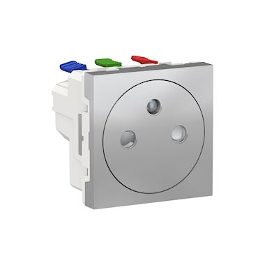 Prise de courant - 2P+T - Affleurante - Bornes auto - Alu - Schneider electric NU305230