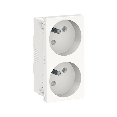 Prise de courant - 2 x 2P+T - 45D - Bornes auto - Blanc - Schneider Unica NU306918