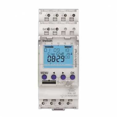 Interrupteur hebdomadaire digital - R�serve de marche - 2 contacts - 16A - Theben 1710330