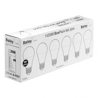 Ampoule � LED - Bailey Ecobasic - Culot E27 - 8W - 2700K - A60 - Lot de 6 - BAILEY 142088