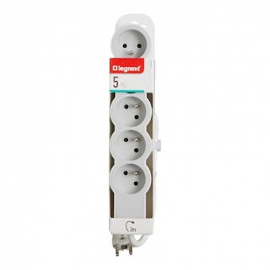 Rallonge multprise - 5 x 2P+T - 3 M�tres - Blanc / Gris - Legrand 049492