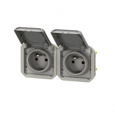 Prise de courant - 2 x 2P+T - Horizontale - Gris - Composable - Legrand Plexo 069562L