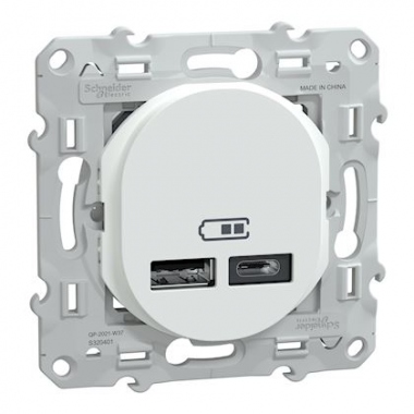 Chargeur USB - Type A+A - 12W - Blanc - Schneider Electric S320401