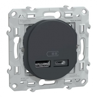 Chargeur USB - Type A+A - 12W - Anthracite - Schneider Electric S340401