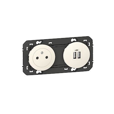 Prise de courant - 2P+T - Avec chargeur USB - 2 postes - Blanc - Legrand Dooxie 600342