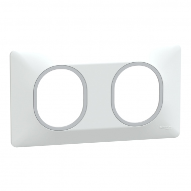 Plaque de finition - Ovalis - 2 Postes - Horizontale - 71 mm - Blanc argent chrom� - Schneider Electric S320704F
