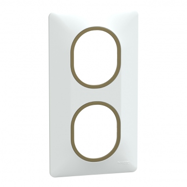 Plaque de finition - Ovalis - 2 Postes - Verticale - 71 mm - Blanc laiton - Schneider Electric S320724D