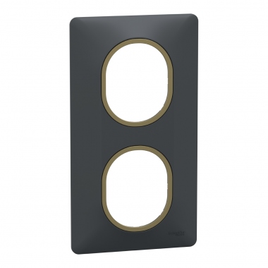 Plaque de finition - Ovalis - 2 Postes - Verticale - 71 mm - Anthracite laiton - Schneider Electric S340724E