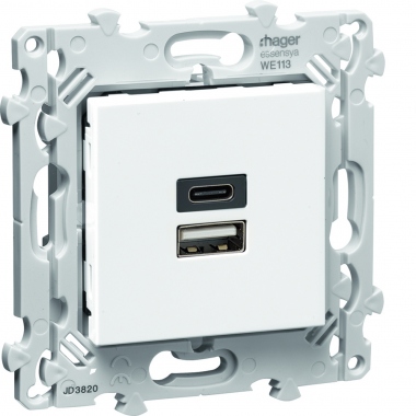 Chargeur USB - Type USB A+C - Pure - Hager Essensya WE113