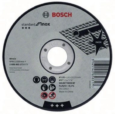 Disque � tronconner - A moyeu plat - Standard For Inox WA 60 T BF - 125 mm - 1.6 mm - Bosch 2608603172