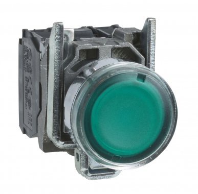 Bouton Poussoir Lumineux - Affleurant - 1NO + 1NF - Vert - 24V - Schneider XB4BW33B5