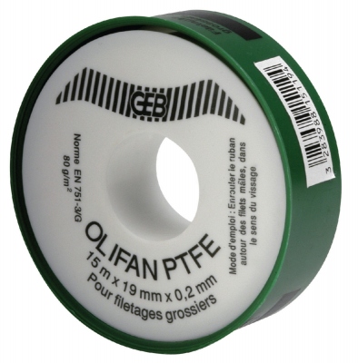 Ruban T�flon Geb OLIFAN - Pour raccords sp�cial gros diam�tres - 19 mm x 15 m x 0.2 mm