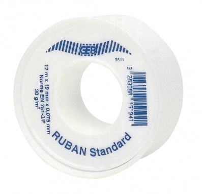 Ruban T�flon standard pour raccords filet�s m�talliques - 19 mm x 12 m x 0,075 mm - Geb