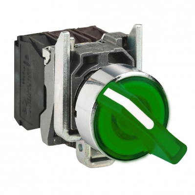 Bouton Tournant lumineux - 2 Positions - 24V - Vert - Schneider XB4BK123B5