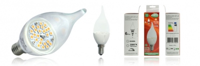 Ampoule � LED - Vision-EL - E14 - 6W - 2800K - Coup de Vent - Dimmable - Claire - Boite