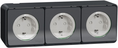 Prise 2 P+T - Triple - Gris - Saillie - Standard allemand - Schneider electric MUR36038