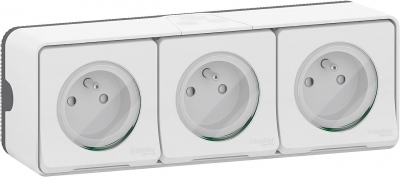 Prise de courant - 2P+T - Triple - Saillie - Blanc - Mureva - Schneider Electric MUR36039