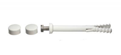 Fixation - WC et bidet - Vis t�te hexagonale laiton 6 x 60 - Cheville longue - Cabochons blancs et chrom�s - Novipro NOV92586