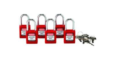 Cadenas de condamnation avec anse en aluminium - 38 mm - Rouge - Lot de 6