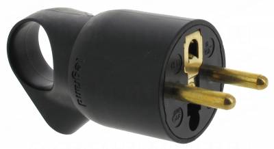 Fiche male 16A 2P+T en plastique avec anneau extraction noir