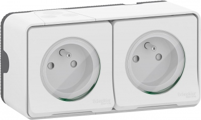 Prise de courant - 2P+T - Double - Saillie - Blanc - Mureva - Schneider Electric MUR36027
