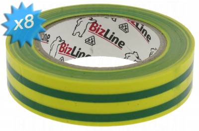 Ruban adh�sif �lectricien vert-jaune en rouleau de 10 m�tres Lotde 8