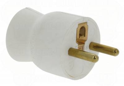 Fiche male 16A 2P+T en plastique avec sortie lat�rale blanc