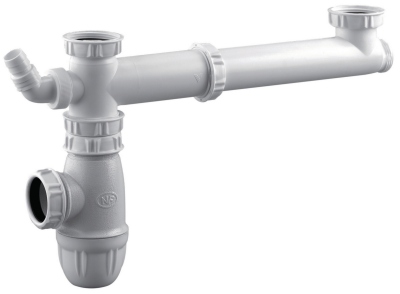 T� de raccordement - Avec siphon - Pour �vier - Plastique blanc - Valentin 78020000100