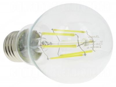 Ampoule � LED COB - Vision-EL - E27 - 8W - 4000K - Bulb G60 - Filament - Boite