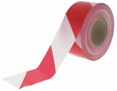 Ruban de d�limitation chantier rouge et blanc 75mm 500 m�tres