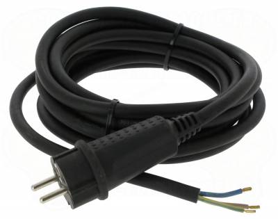 Cable 3G1,5 mm2 avec fiche moul�e male en caoutchouc - 5 m�tres
