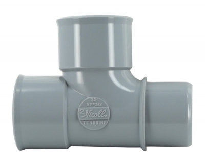 T� pied de biche PVC - M�le / Femelle - 87�30 - Diam�tre 32 mm - Nicoll UTF188MF