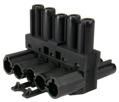 Distributeur en T - 5 P�les - 1 Entr�e - 2 Sorties - Noir - Bizline 300041