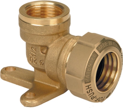 Coude applique - Diam�tre 25 mm vers 15 x 21 - Laiton - Pour tube PE - Effebi 1007P504PFB