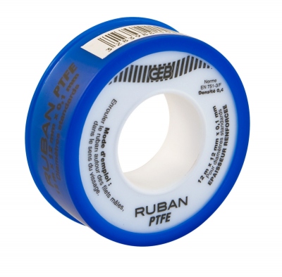 Ruban T�flon standard - Geb - Pour raccords filet�s m�talliques - 12 mm x 12 m x 0.075 mm - Cache bleu