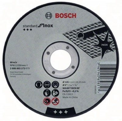 Disque  tronconner - A moyeu plat - Standard For Inox WA 60 T BF - 125 mm - 1.6 mm - Bosch 2608603172