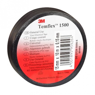 Ruban adh�sif vinyle - 3M TEMFLEX 1500 - Noir - 19 mm x 20 M�tres - 3M 80471