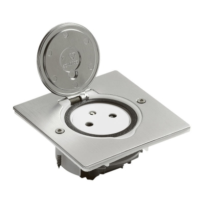 Prise de sol - 2P+T - Carr� - Inox bross� - Legrand Mosaic 089760
