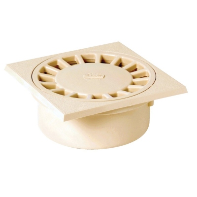 Siphon de Cour - 200 x 200 mm - A embo�ture incorpor�e - Sortie Verticale - Nicoll SC089S - Sable