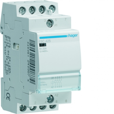 Contacteur Modulaire Tertiaire - 25A - 4 Contacts NF - 230V - Hager ESC425