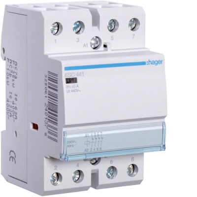 Contacteur Modulaire Tertiaire - 40A - 4 Contacts NO - 230V - Hager ESC441
