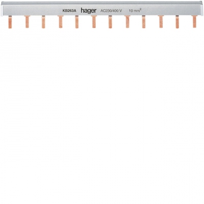 Barre de pontage - 2 p�les - Languettes - 10 mm� - 12 Modules - Hager KB263A