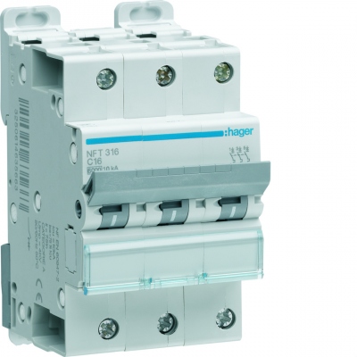 Disjoncteur Hager - 3 P�les - 16A - 6kA - Courbe C - Vis