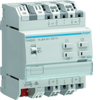 Module 4 sorties - Volets roulants - 230 Volts - Hager KNX Bus - Hager TXA624C