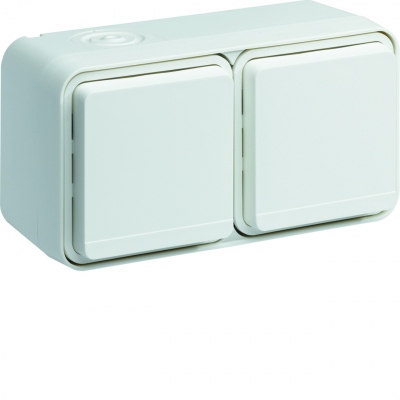Prise de courant 2P+T double horizontale 16A Hager Cubyko compl�te saillie blanche